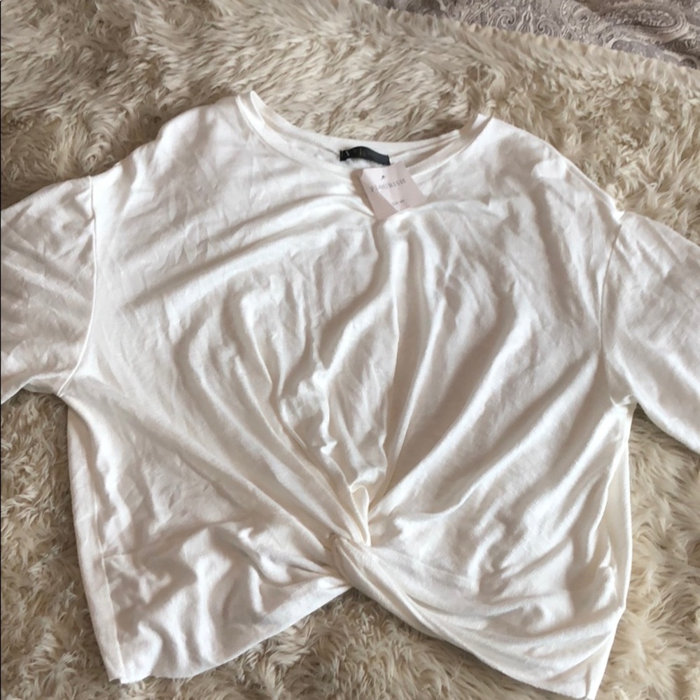 White Short Sleeve Top with front knot